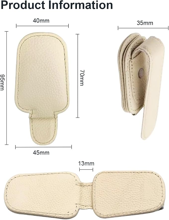 Sunglass Holder for Car, Magnetic Leather Sunglasses Clip for Car Visor, Eyeglass Hanger Clip for Car Sun Visor (A Khaki)