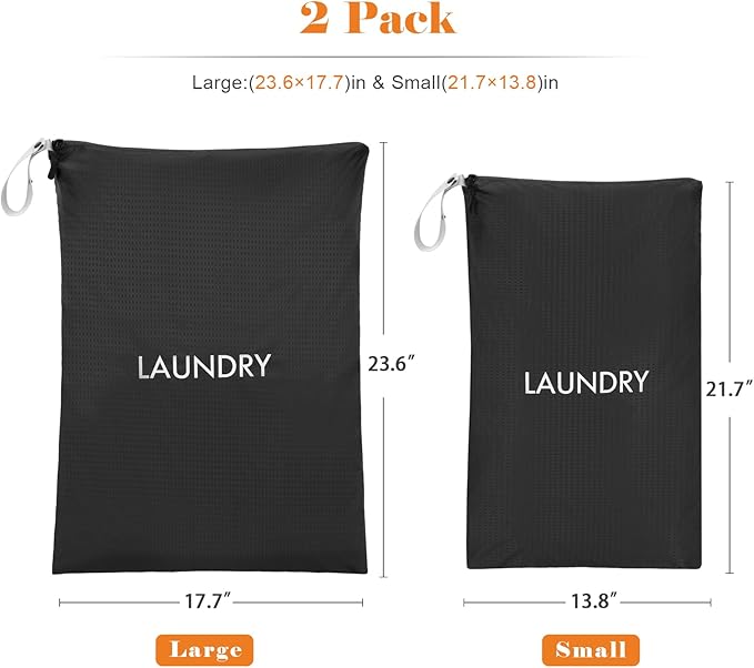 WiseBoy 2-Pack Travel Laundry Bags | Washable Wet Dry Bags for Gym | Odor-Resistant Dirty Clothes Organizer | Waterproof Swimsuit & Workout Gear Pouch with Heavy-Duty Zipper