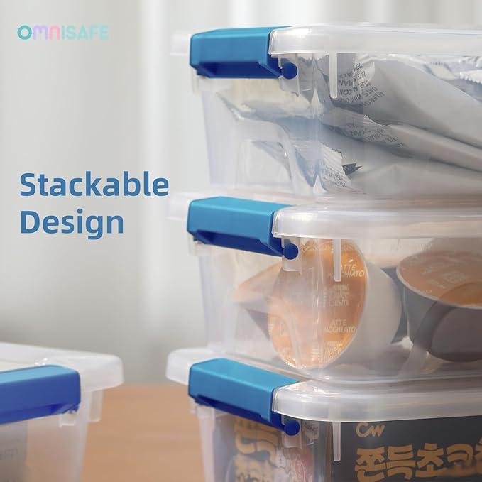 Plastic Storage Bin with Lid, Stackable Design, Clip Box for Crafts, Supplies and Office Items Container (8 Pack 4 Quart Blue)