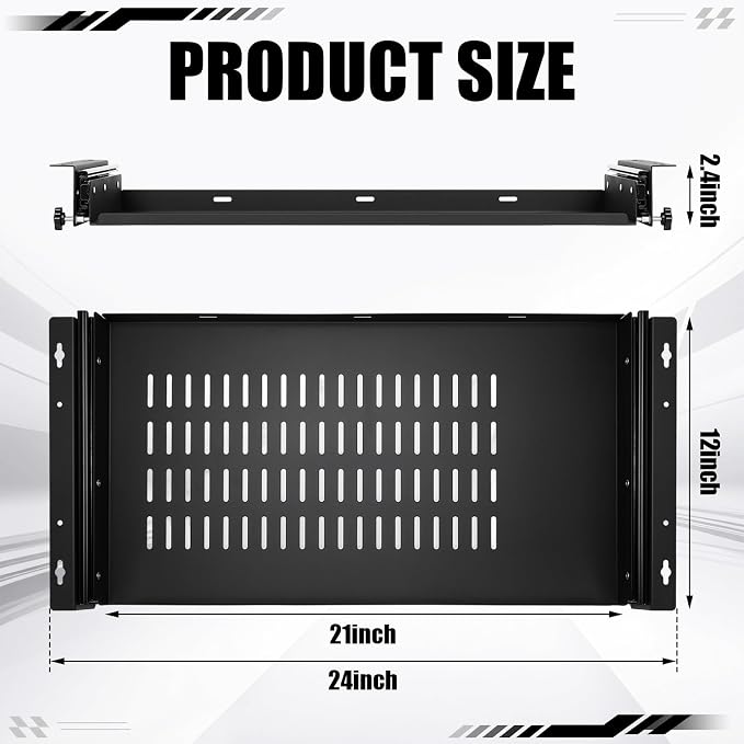 Sliding Under Desk Laptop Mount Shelf with Air Vents 21'' W x 12'' D Metal Under Desk Slide Out Tray Laptop Storage Tray for Home Office Standing Desks Workstations Cabinet Gaming