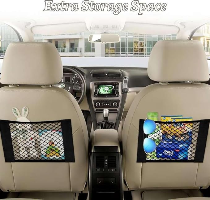 2 Pcs Back Seat Car Organizer Net for SUV, RV Inside Storage Organization Universal Cargo Mesh Bags, Adhesive Elastic Net Holder Accessories Pouch for Trunk, Camper, Car Ceiling, Front Seat, Boat