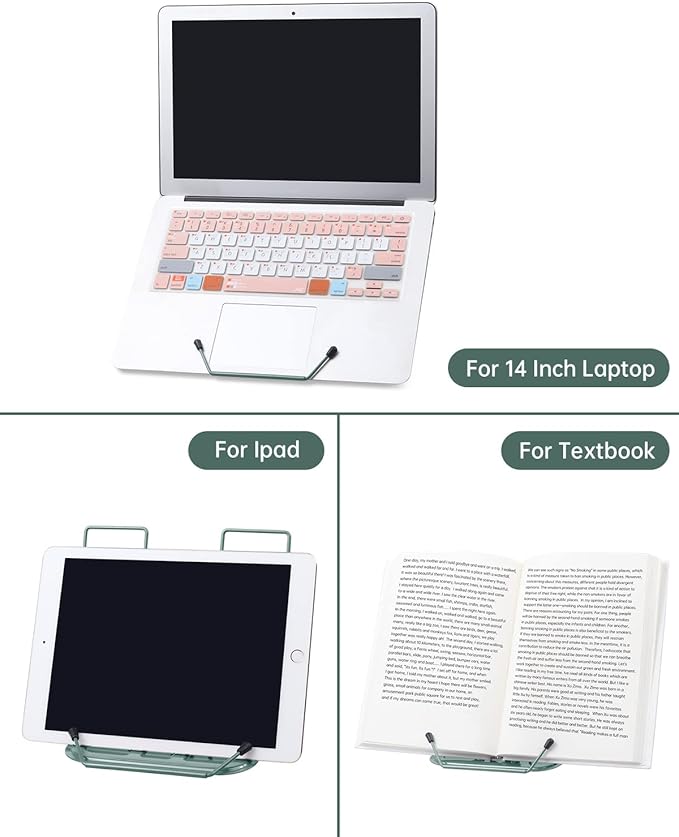 Honagu Book Stand for Reading, Adjustable Reading Rest Book Holder, Documents Holder, Sturdy Typing Stand for Recipes Textbooks Tablet Music Books (Morandi Green)