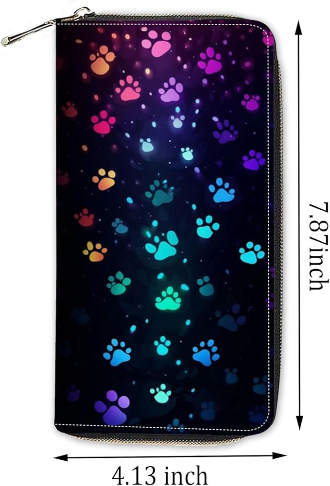 Womens Wallet,RFID Blocking Large Capacity Clutch,Zip Around Leather Purse with 8 Card Slots,Bill Compartments Coin Pocket - Colorful Dog Paw Prints