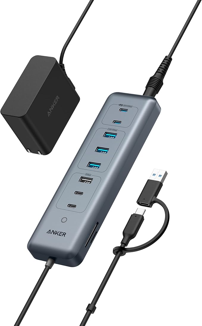 Anker 11-in-1 10Gbps Data USB-C Hub, Splitter with 4 USBA and 4 USBC Ports, 100W PD-in, 2-in-1 USB-Connector, for Laptop, MacBook, iPad and More(65W Adapter Included)