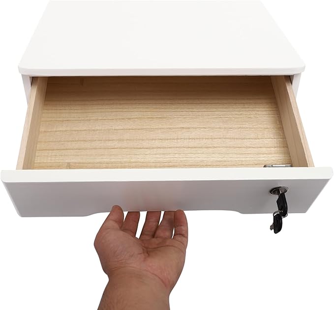 Xuthusman Desk Organizer with Drawer, Wooden Desktop Storage Box with Lockable Office Supplies Drawer Organizer Tabletop Storage Multifunctional Desktop Storage Box for Office Study Dresser（white）
