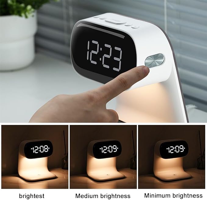 AYI 3in1 Wireless Charging Station with Alarm Clock & Night Light 15W Fast Charge for Phone & Earbuds Digital Clock with Dual Alarm 3-Level Dimmable LED Touch Lamp Large Display for Bedroom-A40