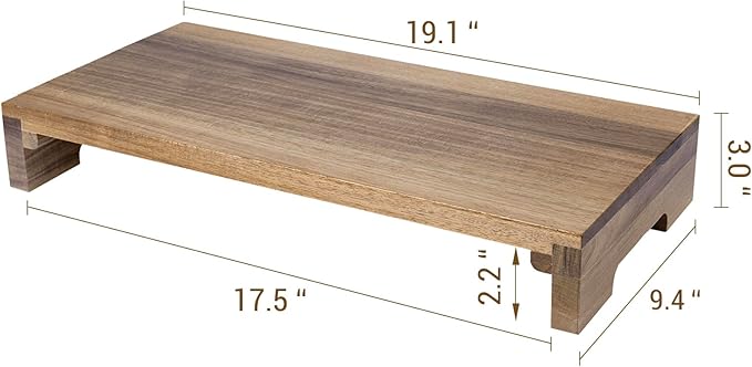 MyGift Premium Acacia Solid Wood Desk Monitor Stand, Laptop Riser & Keyboard Storage ??Wooden Desktop Organizer for Screen Display and Workspace Organization