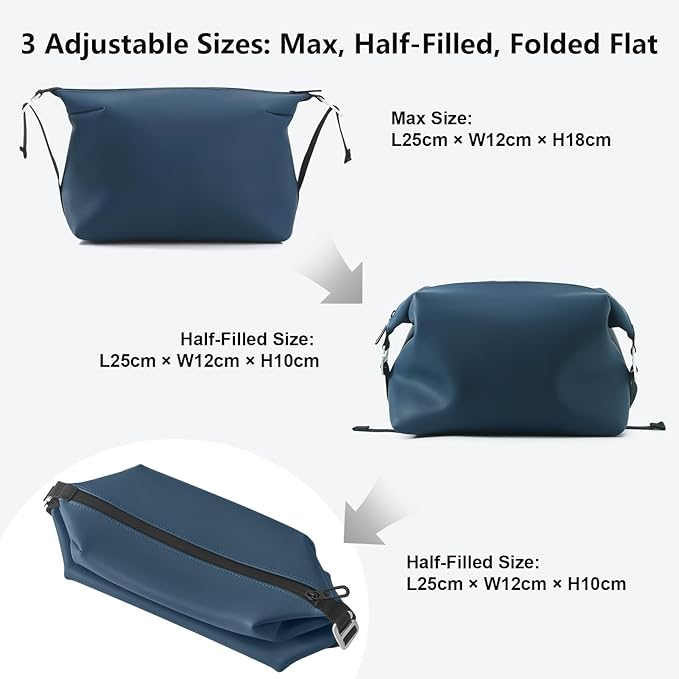 Vomgomfom 6L 13 Inch Silicone Toiletry Bag, Waterproof Leakproof Travel Cosmetic Organizer, Adjustable G-Buckle Compression Dopp Kit, Foldable Makeup Bag for Women & Men (Navy, 13" 6L)