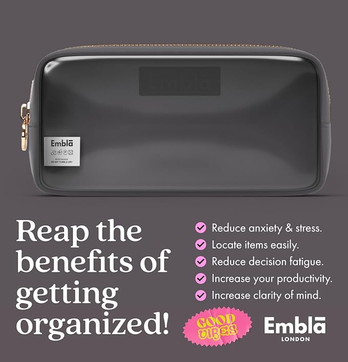 Embla Medium Clear Makeup Bag Travel for Toiletries Cute Make Up Nylon Organizer Pouches Quart Size Cosmetic Bags for Women Girls Zipper Toiletry Skincare Pouch Organizer for Purse Grey