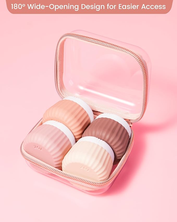 Mrsdry Travel Containers for Toiletries 4 Pack, Clear Hard Zipper Case, TSA Approved Travel Size Toiletries, With Clear Bag Leak Proof Silicone Jars, Creams Jars Carrying Small Items