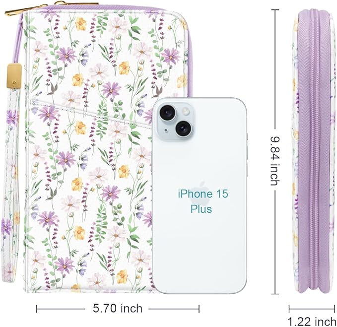 Family Passport Holder Wallet RFID Blocking Document Organizer PU Leather Mulit-purpose Travel Wallet Credit Cards Case for Women Men, White Daisy