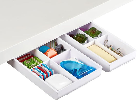 Bostitch Konnect Under Desk Drawer, Self-Adhesive Slide Out Storage Organizer with 4 Customizable Dividers, 2-Pack