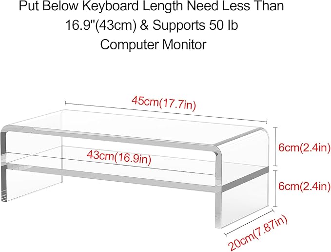 Egchi Acrylic Monitor Stand,2 Tiers Computer Monitor Riser(18x8x5.5 inches),Computer Stand/Monitor Riser for Office,School,Home,Laptop Stand Desktop Stand for Keyboard Storage&Printer TV Screen