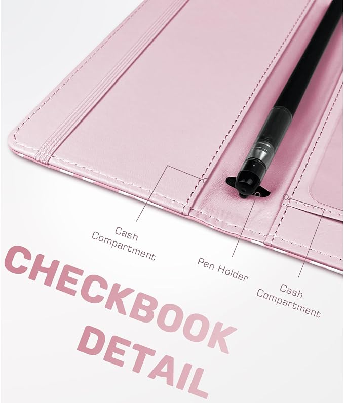 Letter Checkbook Cover, RFID Blocking Checkbook, Stylish, Lightweight, Slim Durable, Multi-Functional Checkbook Holder for Personal and Business Checks (Cow-Pink)