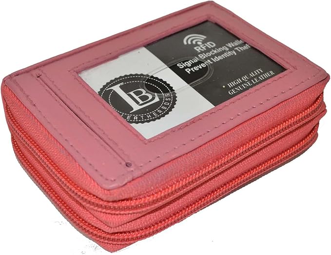 Leatherboss Leather RFID Identity Safe Double Zippered Accordion Wallet