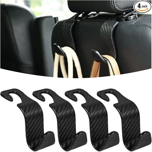 Osilly Car Seat Headrest Hook, 4 Pack Auto Seat Hanger Storage Organizer for Purse Handbag Coats Grocery Bags, Car Interior Accessories, Universal Vehicle Backseat Plastic Hanging Hook (Black2)