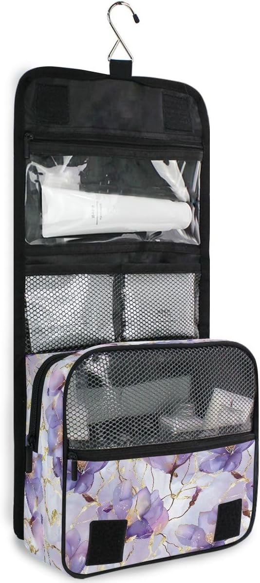 senya Hanging Travel Toiletry Bag Kit Boys Makeup Case Cosmetics Organizer for Men Women (Delicate Abstract Flowers)