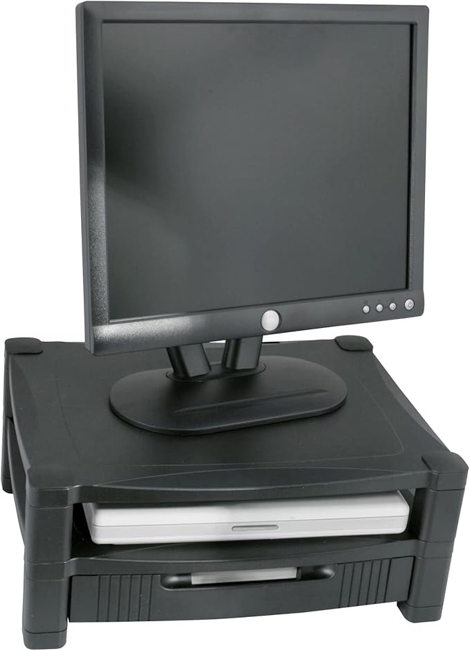 Kantek Two-Level Monitor Stand, 17" X 13.25" X 3.5" To 7", Black, Supports 50 Lbs