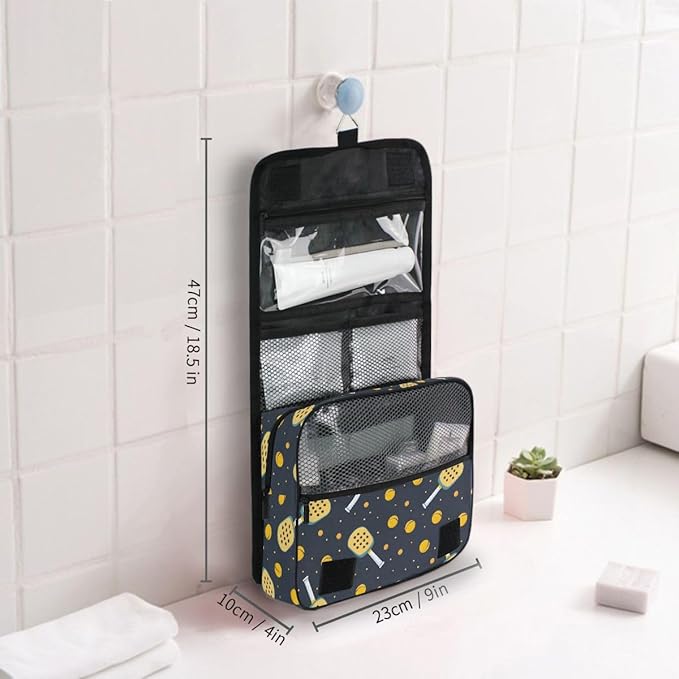 Hanging Travel Toiletry Bag Kit Boys Makeup Case Cosmetics Organizer for Men Women (Pickleball Game Seamless)