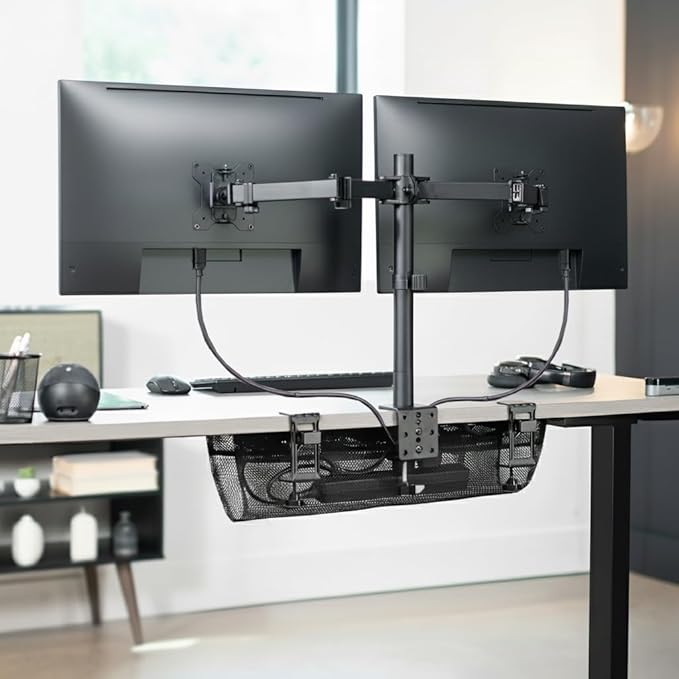 VIVO No Drill Clamp-on 24 inch Mesh Net Under Desk Cable Management Wire Organizer, Adjustable Home Office Standing Desk Cord Storage Sleeve, Black, DESK-AC24MH