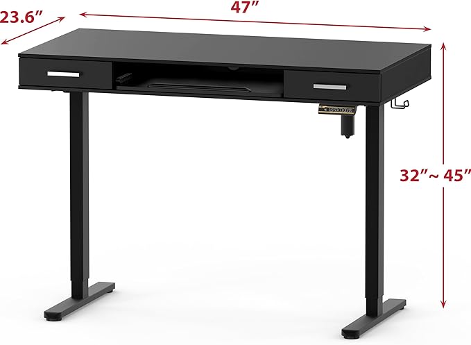 SHW 48-Inch Electric Height Adjustable Desk with Keyboard Tray and 2 Drawers, Black