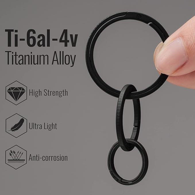 KeyUnity Titanium Flat Key Rings, 33/25/17.5mm Side Pushing Split Ring for Key Carabiner Flashlight Knife Dog ID Collar Tag