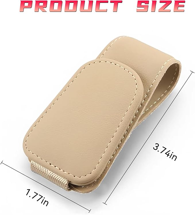 2PCS Sunglasses Holders for Car Sun Visor, Leather Eyeglasses Hanger Mounter, Magnetic Glasses Holder and Ticket Card Clip, Universal Auto Interior Accessories (Beige, 1PCS)