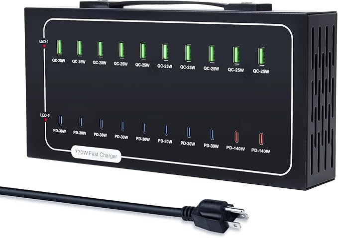770W USB Charging Station, 20 Port Fast Charging Station for Multiple Devices, PD-140W USB C Charger Block, Smart Power Delivery & Multi Protection for Laptop MacBook iPhone, iPad, Tablet, and More