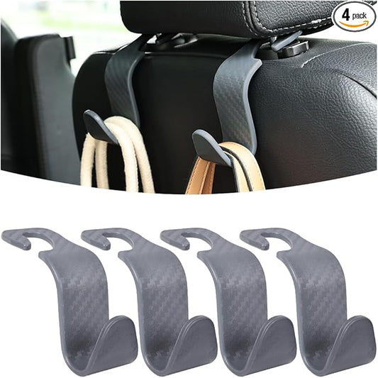 Osilly Car Seat Headrest Hook, 4 Pack Auto Seat Hanger Storage Organizer for Purse Handbag Coats Grocery Bags, Car Interior Accessories, Universal Vehicle Backseat Plastic Hanging Hook (Gray)
