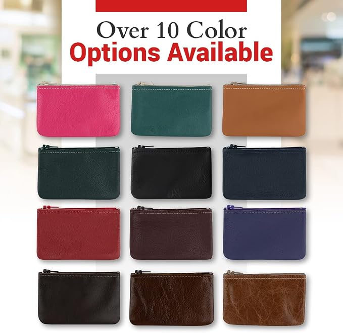 Genuine Leather Small Zipper Pouch Coin Purse for Women Change Holder for Men Size 4 x2.5 Made in U.S.A