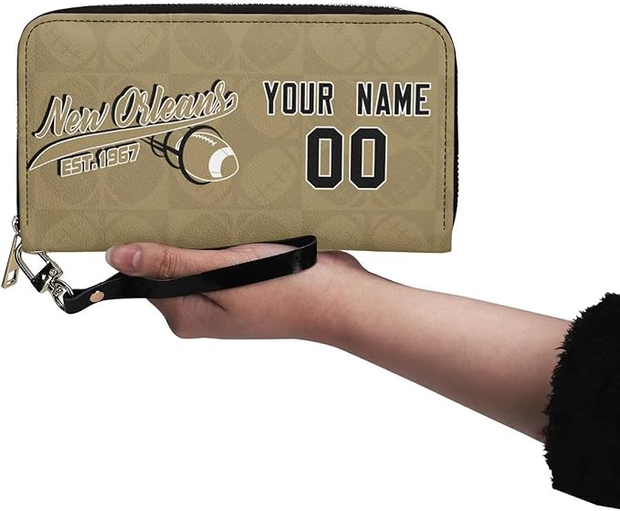 Custom Sports Team Zip Organizer Wallet-Personalized PU Leather Wallet with Name Number,Multi-Card Slots,Wrist Strap,Fan Gift for Men Women.