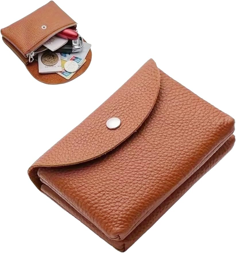 Genuine Real Leather Coin Purse Small Wallet for Women Men, Card Holder Case, Jewery Lipstick Organizer (Caramel)