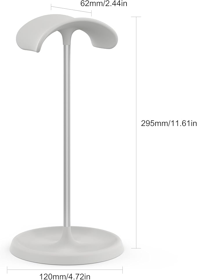 Headphone Stand, Desktop Headset Holder with Headphone Cable Storage Clip, Heavy Duty Gaming Earphone Stand with Base Curved Storage for AirPods Max, Beats, Bose,Sony and More（White）