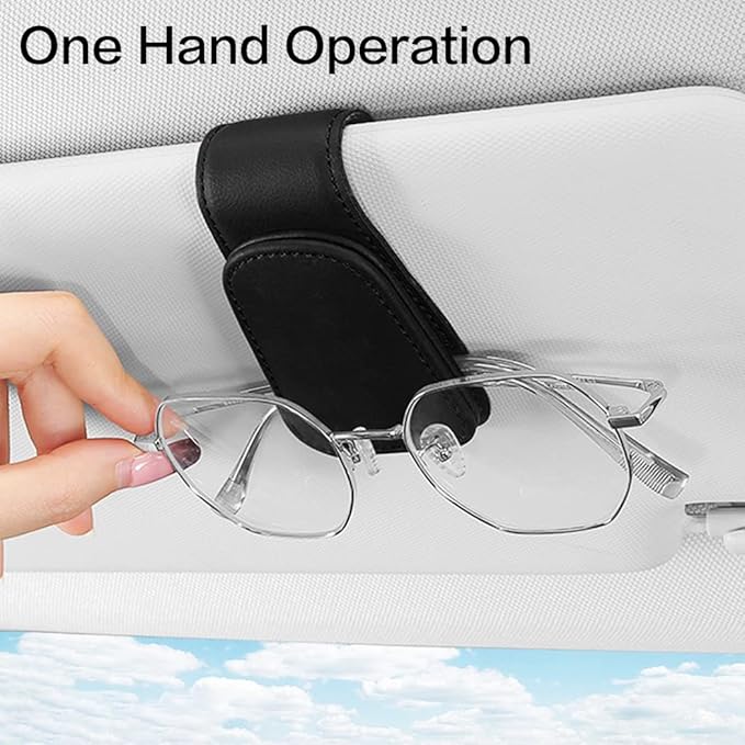 2 Packs Sunglass Holder for Car Sun Visor, Magnetic Eyeglass Hanger Clip for Car Visor, Leather Car Glasses Mount, Car Interior Visor Accessories (Red-2Pcs)