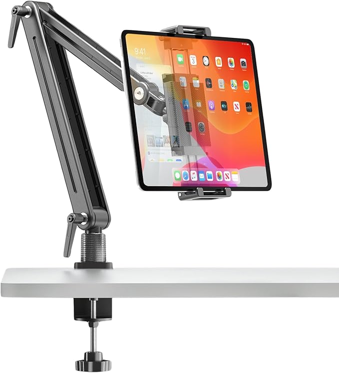 Portable Monitor Stand Desk Holder- Large Clamp support up to 6.5 12.9 14.6 15.6 18.5 inch 360° Rotating Base Swivel Tall Desk Arm Mount for iPad Pro/Mini/Air/Surface Strong Bearing Weight over 5.5lbs