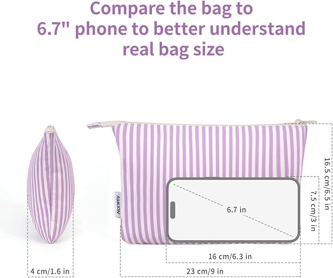 Narwey Small Striped Makeup Bag for Purse Travel Makeup Pouch Cosmetic Bag Zipper Pouch Bags for Women (Purple Stripe)