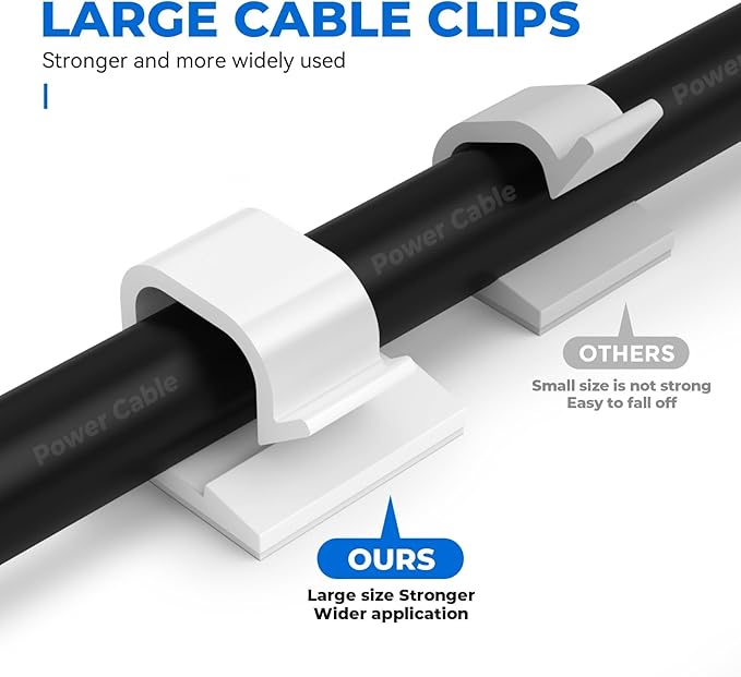 Large Cable Clips 40pcs with Strong Adhesive Tapes,Wire Holder Organizer Cord Management for Car, Office and Home (White- L04(40PCS))