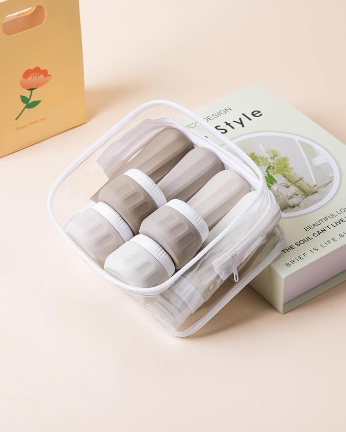 Mrsdry Travel Bottles for Toiletries 8 Pack, Travel Size Toiletries, Tsa Approved Travel Size Containers 3oz, with Travel Essentials Clear Bag, Leak Proof Silicone Squeezable Creams Jars