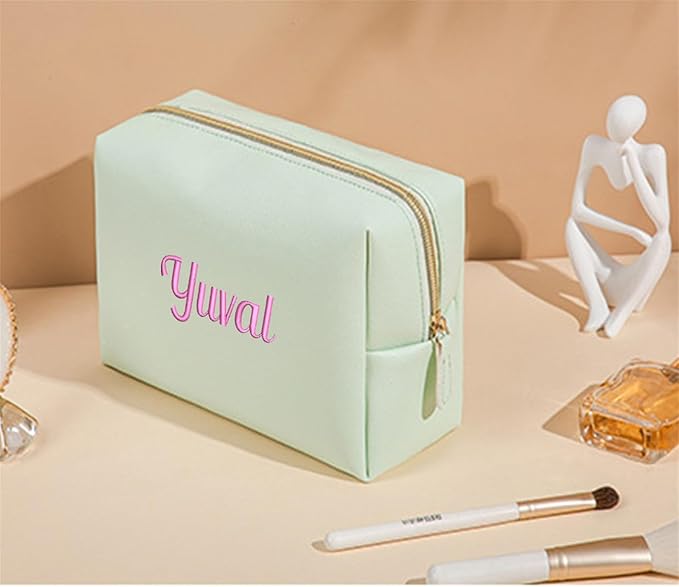 GOPHIE Personalized Embroidered Makeup Bag, Toiletry Bag for Women, Large Cosmetic Travel Bag, Gift For Bridesmaid,Set of 3,Green