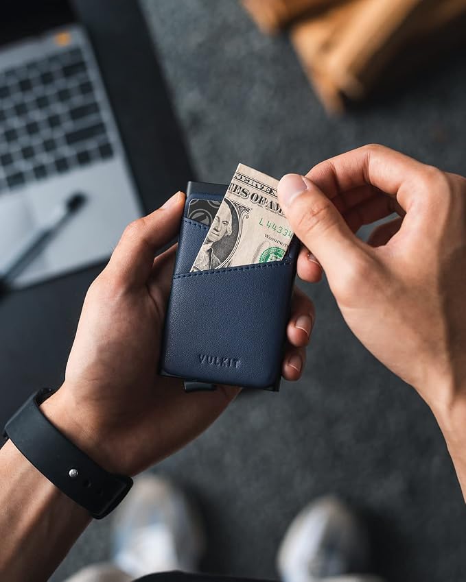 VULKIT Cardholder Wallet for Men Metal Wallets with RFID Blocking Layer Slim Minimalist Aluminum Wallet with Pop up Quick Card Access Business Card Holder, Holds up to 7 Cards
