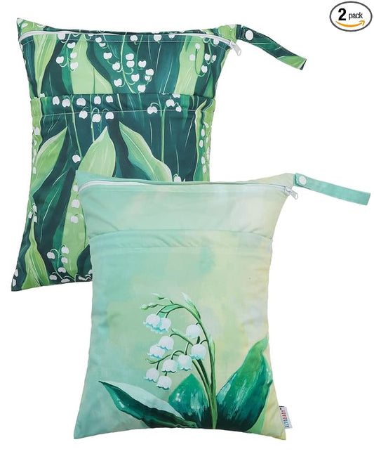 ALVABABY 2pcs Cloth Diaper Wet Dry Bags Waterproof Reusable with Two Zippered Pockets Travel Beach Pool Daycare Soiled Baby Items Yoga Gym Bag for Swimsuits or Wet Clothes 2LM13