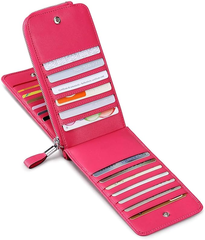 Women's Genuine Leather Credit Card Holder RFID Long Zipper Purse Wallet