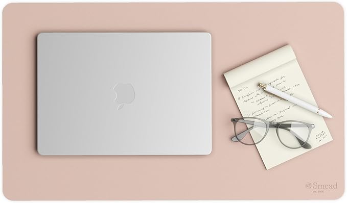 Smead Desk Pad, Vegan Leather Desk Mat with Non-Slip Faux Suede Backing, Perfect Desk Organizer for Office Decor, 23.6” x 13.7” Small, Dusty Rose (64839)
