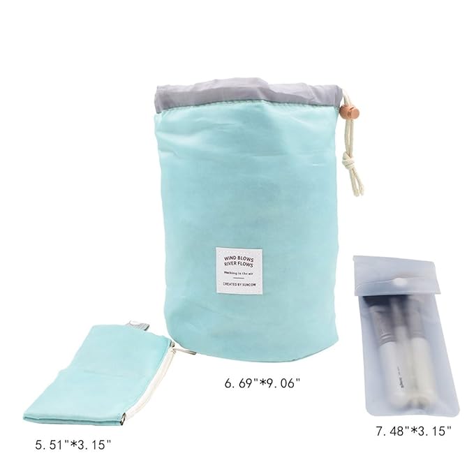 INVODA Drawstring Cosmetic Bag Travel Makeup Bag for Women Toiletry Bag Portable Drawstring Make up Organizer Bag for Travel (Green)