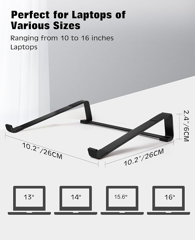 Thibault Aluminum Laptop Stand for Desk - Cooling Ergonomic Design - Fits MacBook Air Pro/DELL/HP/Lenovo/ThinkPad/Alienware - 13/14/15.6/16 -Easy Assembly- Ventilated Laptop Stand for Optimal Airflow