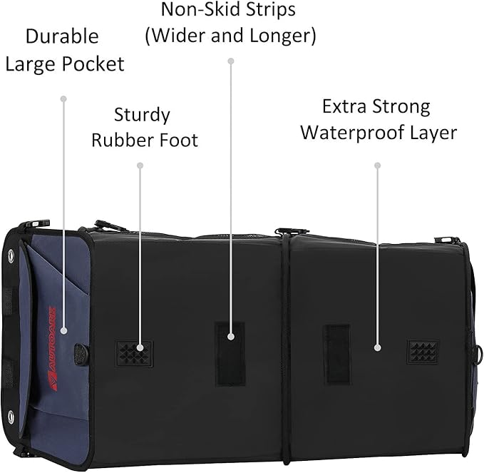 AUTOARK Multipurpose Car Trunk Organizer with Foldable Lid and Straps,Non-Slip Waterproof Bottom,Durable Collapsible Adjustable Compartments Cargo Storage,Navy Blue,AK-142