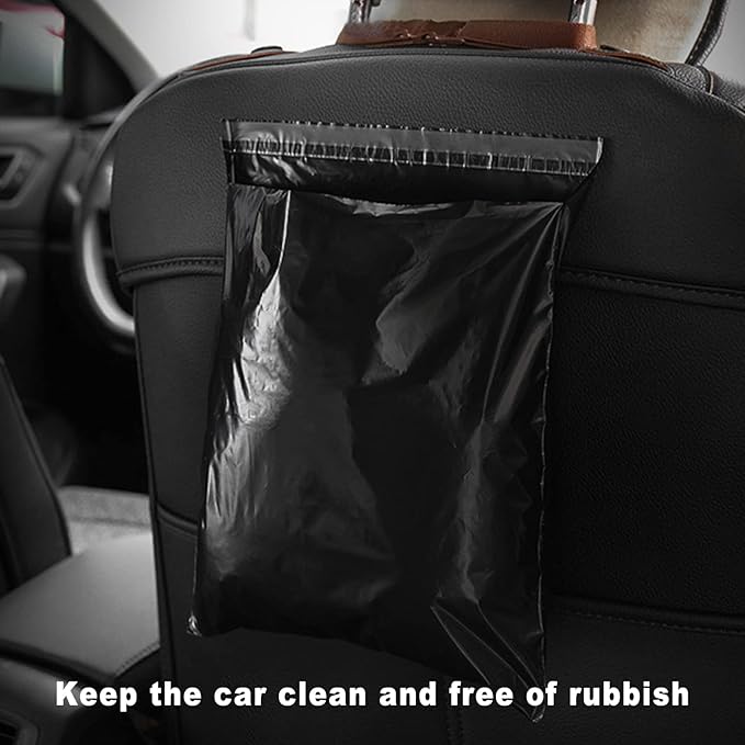 Disposable Car Trash Bags Pack of 100, Vomit Bags, Portable Self Adhesive Cleaning Bags, Easy Stick on and Hanging, for Cars Kitchens Bedrooms Office Travel Camping (Black)
