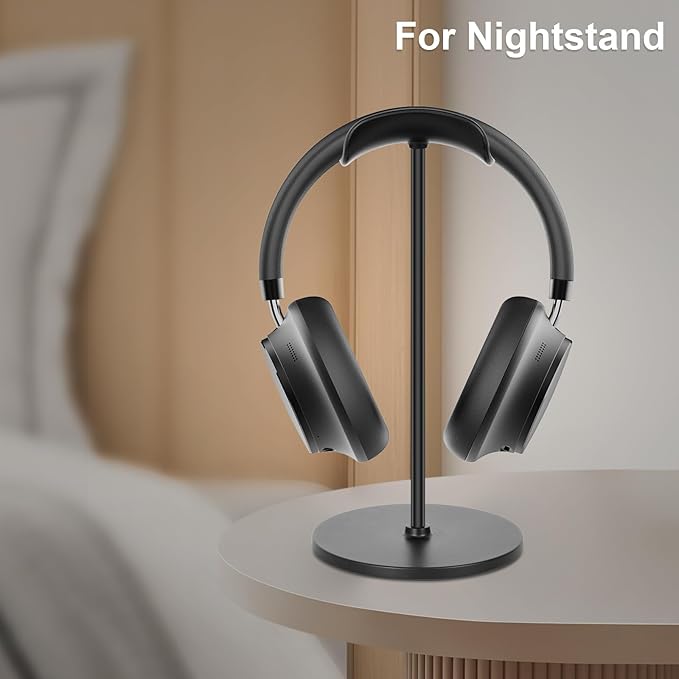 T-fun Headphone Stand, Curved Headset Stand with Aluminum Rod ABS Solid Base Gaming Headset Holder for Desk Headphone Accessories for Organization and Display, Black