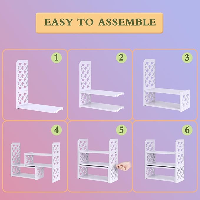 Felmis Desktop Organizers Shelves for Office Desk, Small Bookshelf for Desktop Storage, PVC Adjustable Display Shelf, Makeup Shelf for Dorm, Home Decor