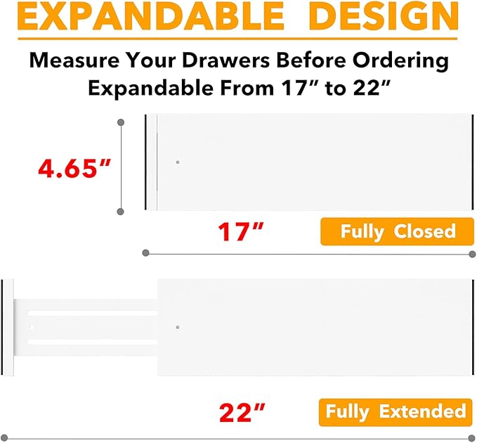 SpaceAid Bamboo 4 Pack Dresser Drawer Dividers, 4.65??High Adjustable 17??22??Drawer Organizers, Expandable Organization for Clothing, Clothes, Dressers, White